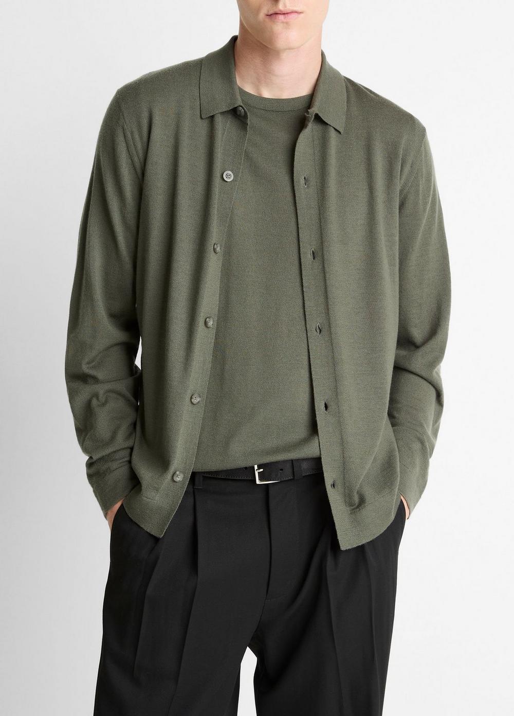 Men's Featherweight Merino Wool-Cashmere Sweater Shirt, Sycamore, Size XL Vince by Vince