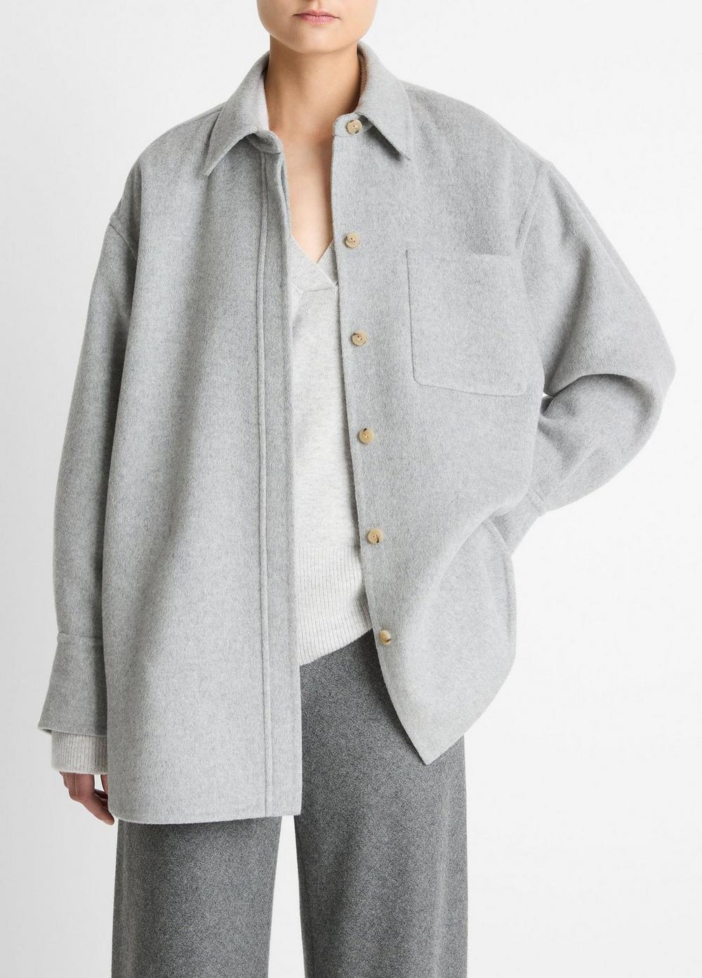 Women's Double-Face Wool & Cashmere-Blend Shirt Jacket, Heather Grey, Size L Vince