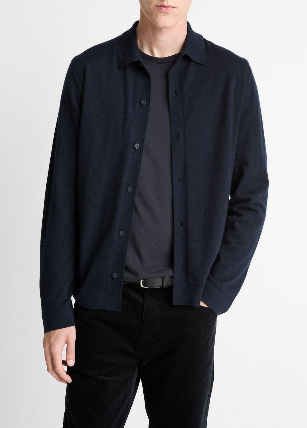 Men's Featherweight Merino Wool-Cashmere Sweater Shirt, Coastal Blue, Size XS Vince