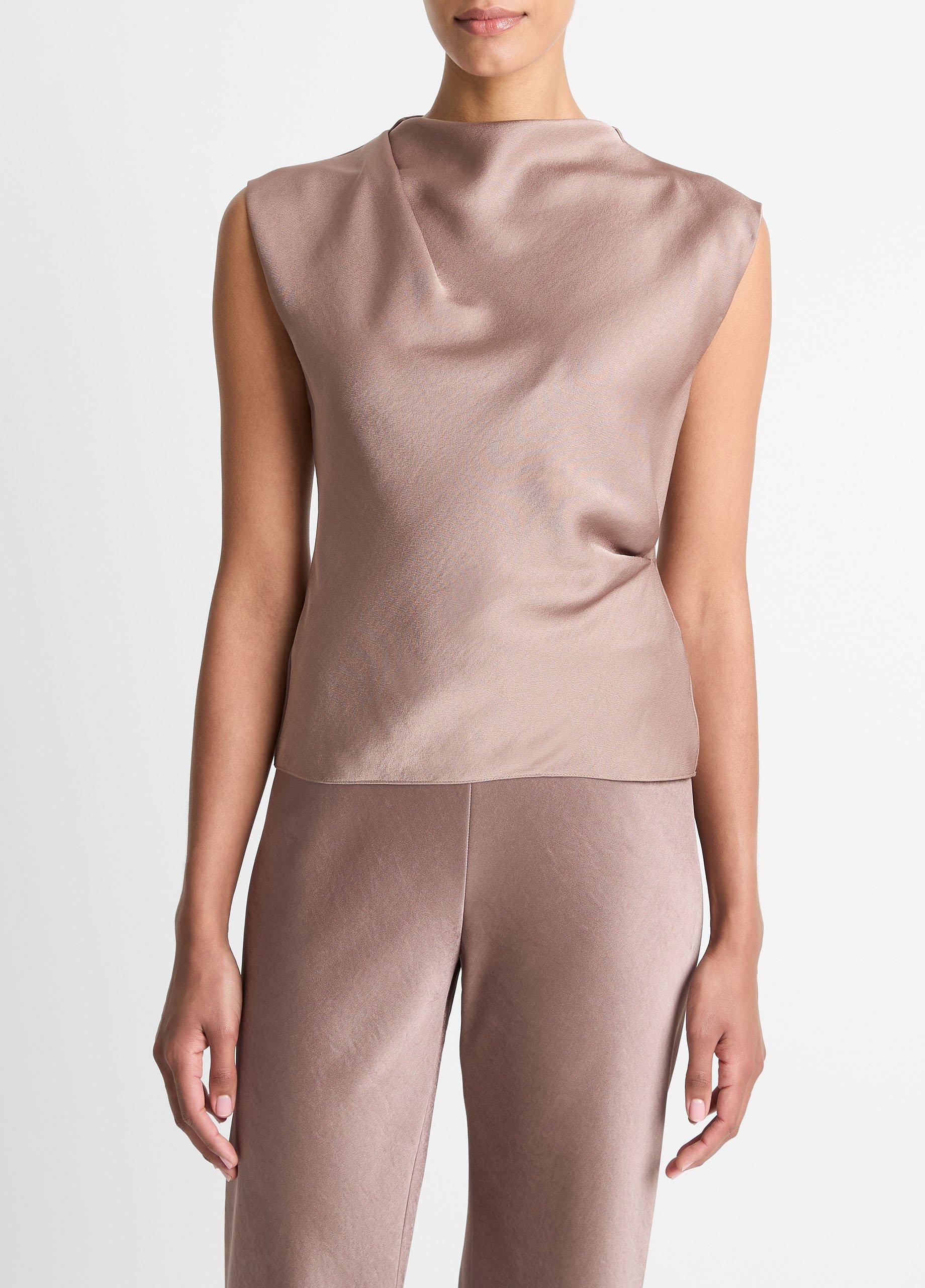 Women's Satin Draped Cowl-Neck Top, Mauve Lilac, Size L Vince
