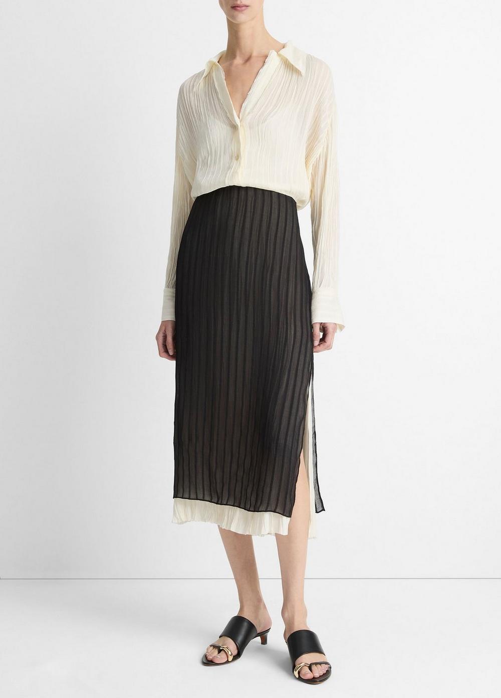 Women's Crushed Stripe Layered Skirt, Black, Size XL Vince