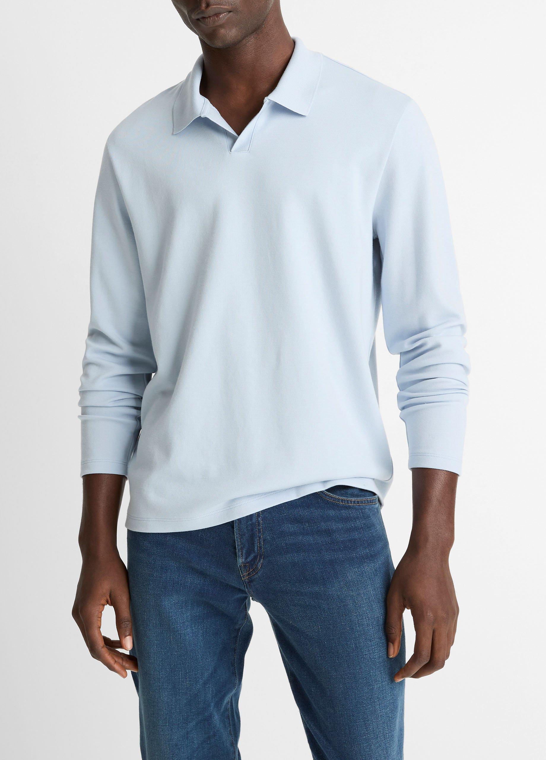 Men's Milano Pima Cotton-Blend Johnny-Collar Shirt, Whitecap, Size L Vince