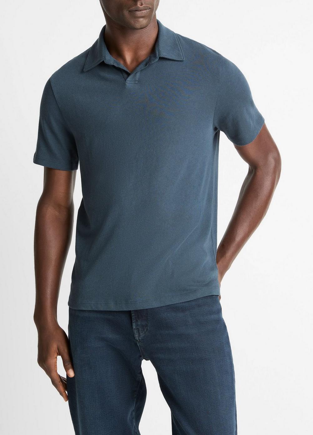 Men's Cotton Johnny-Collar Polo Shirt, Clear Lake, Size M Vince
