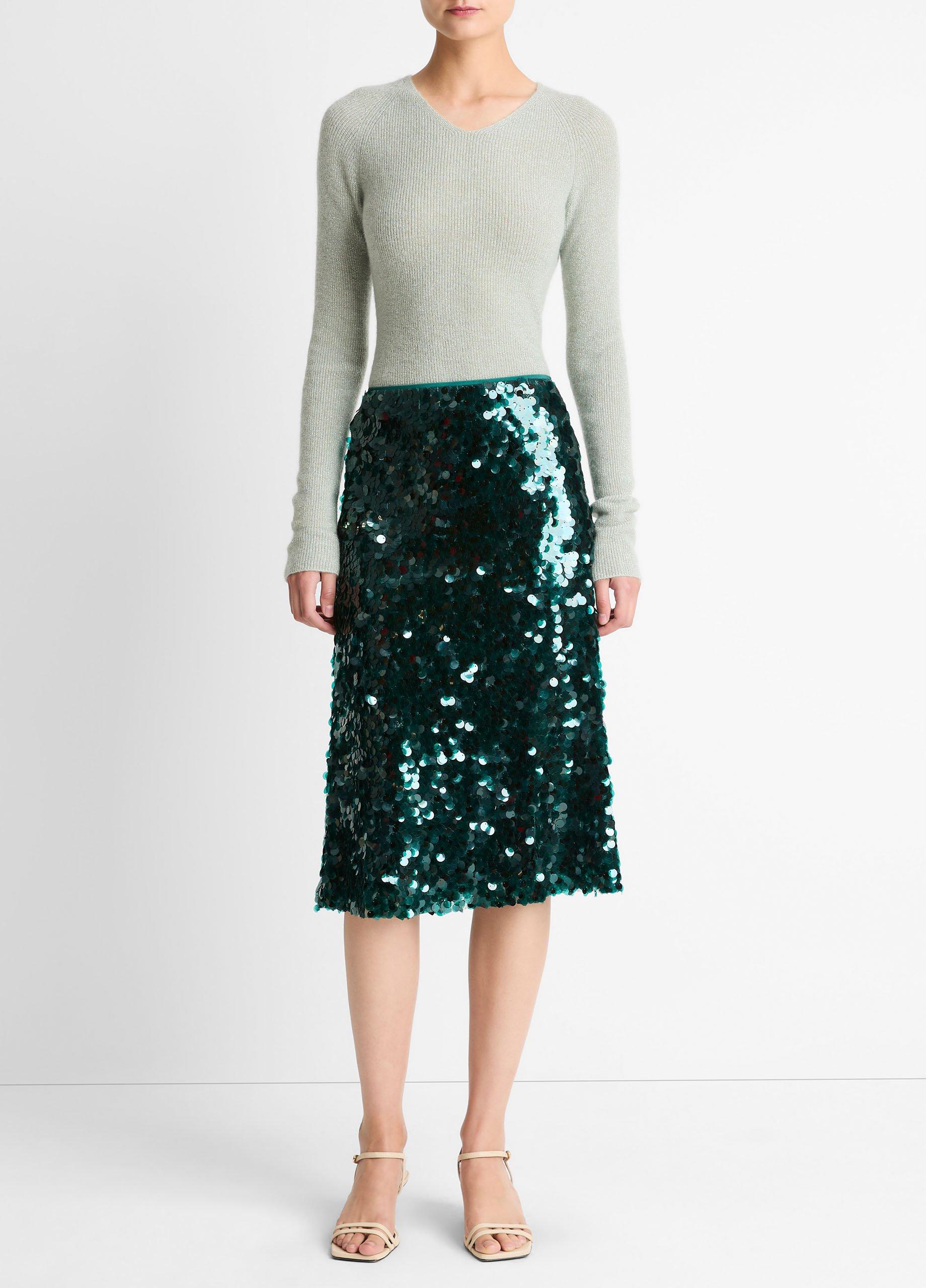 Women's Paillette Bias Skirt, Juniper, Size 0 Vince