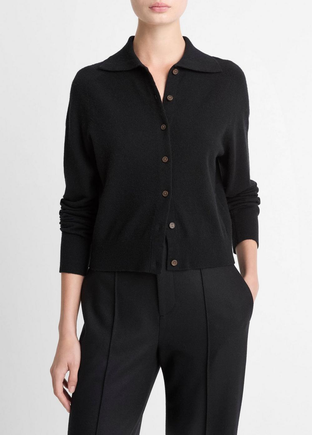 Women's Wool & Cashmere-Blend Polo Cardigan, Black, Size M Vince