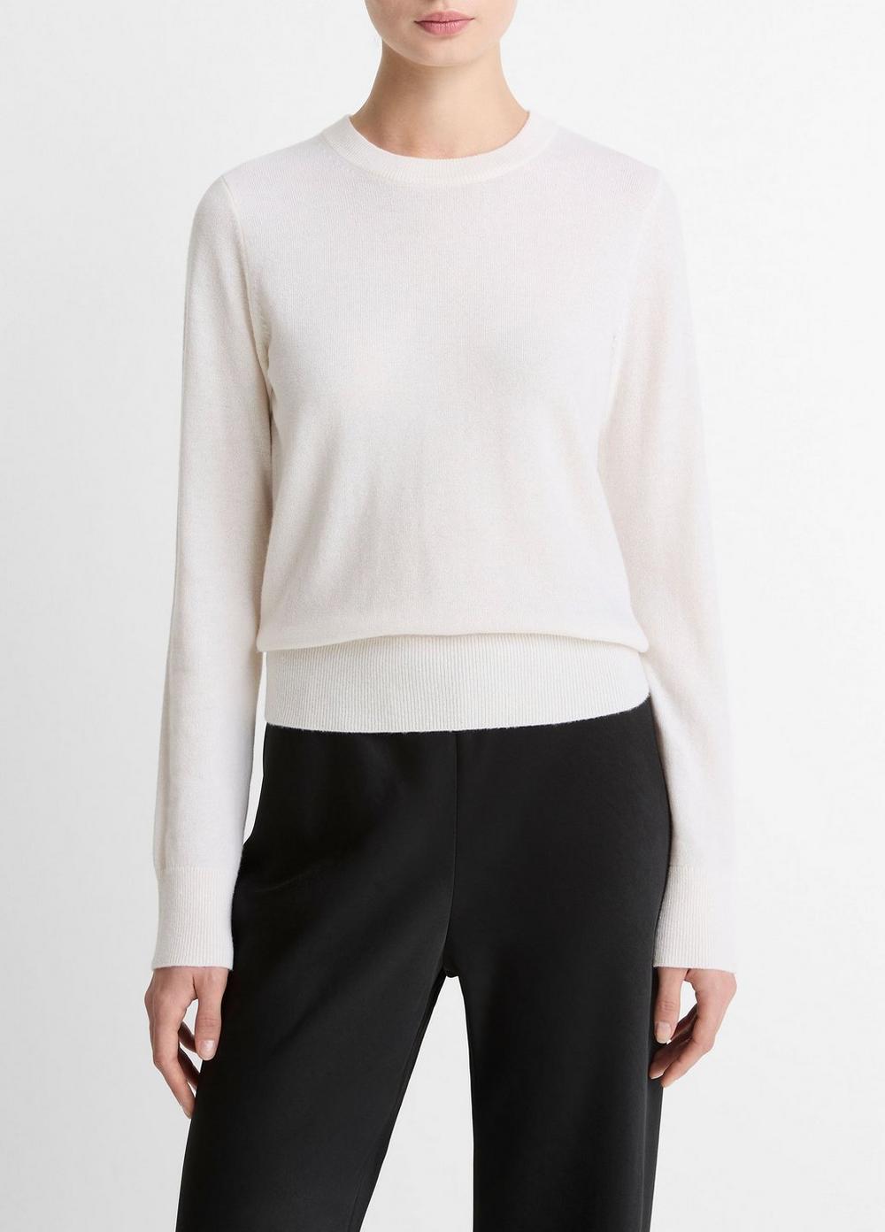 Women's Cashmere Crew Neck Sweater, Off White, Size XXS Vince