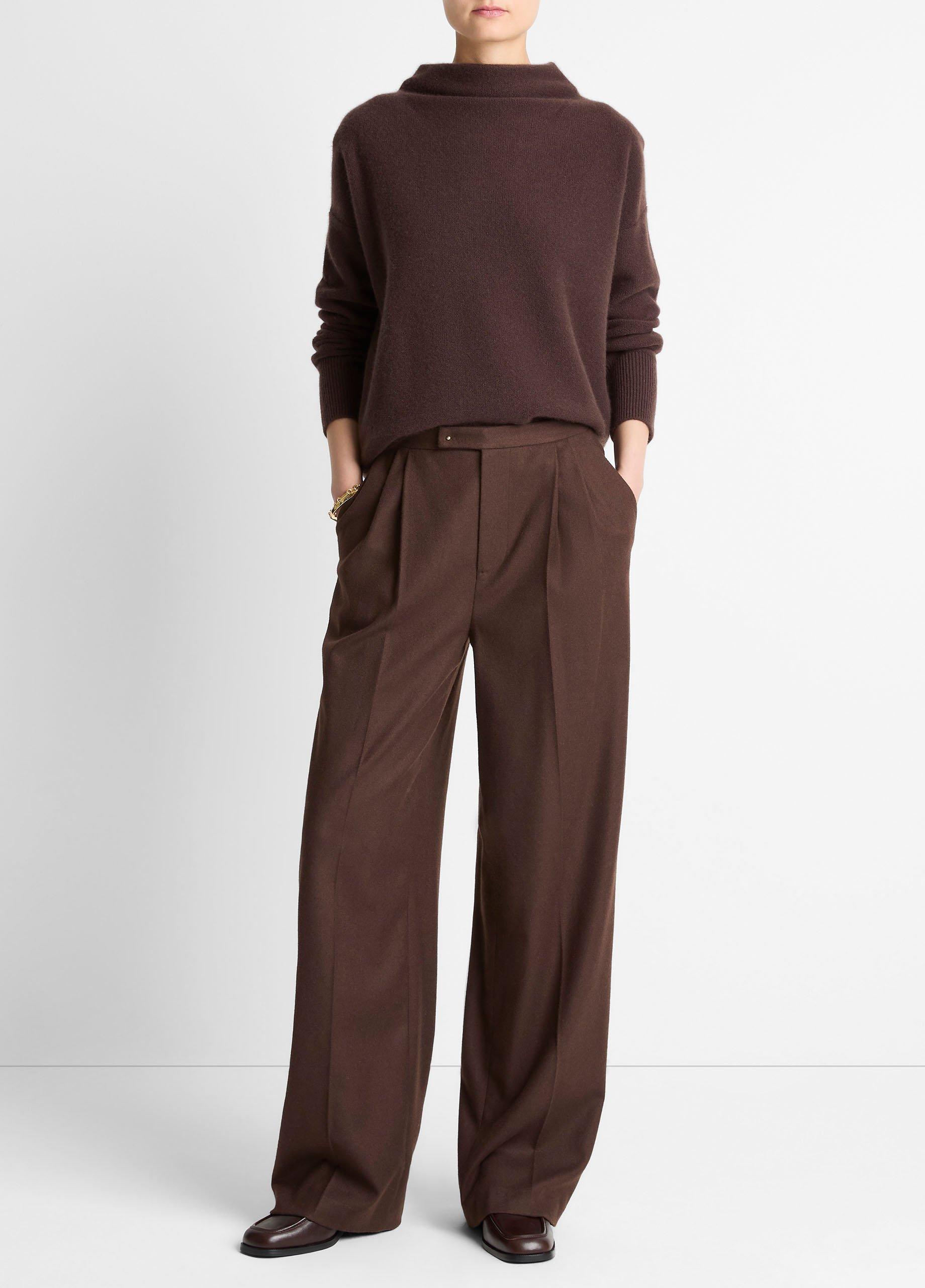 Women's Italian Wool-Blend Pleated Wide-Leg Trouser, Mocha, Size 2 Vince