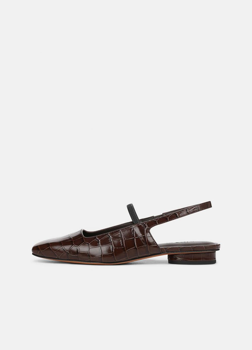 Women's Venice Croc-Embossed Leather Slingback Flat, Cacao Brown, Size 5.5 Vince