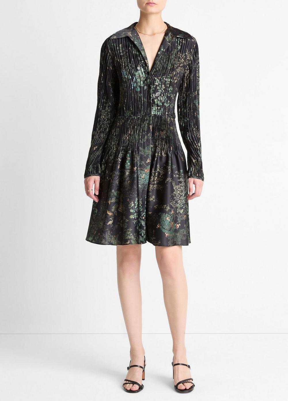 Women's Grape Vine Crushed Satin Shirt Dress, Black Sky, Size XS Vince