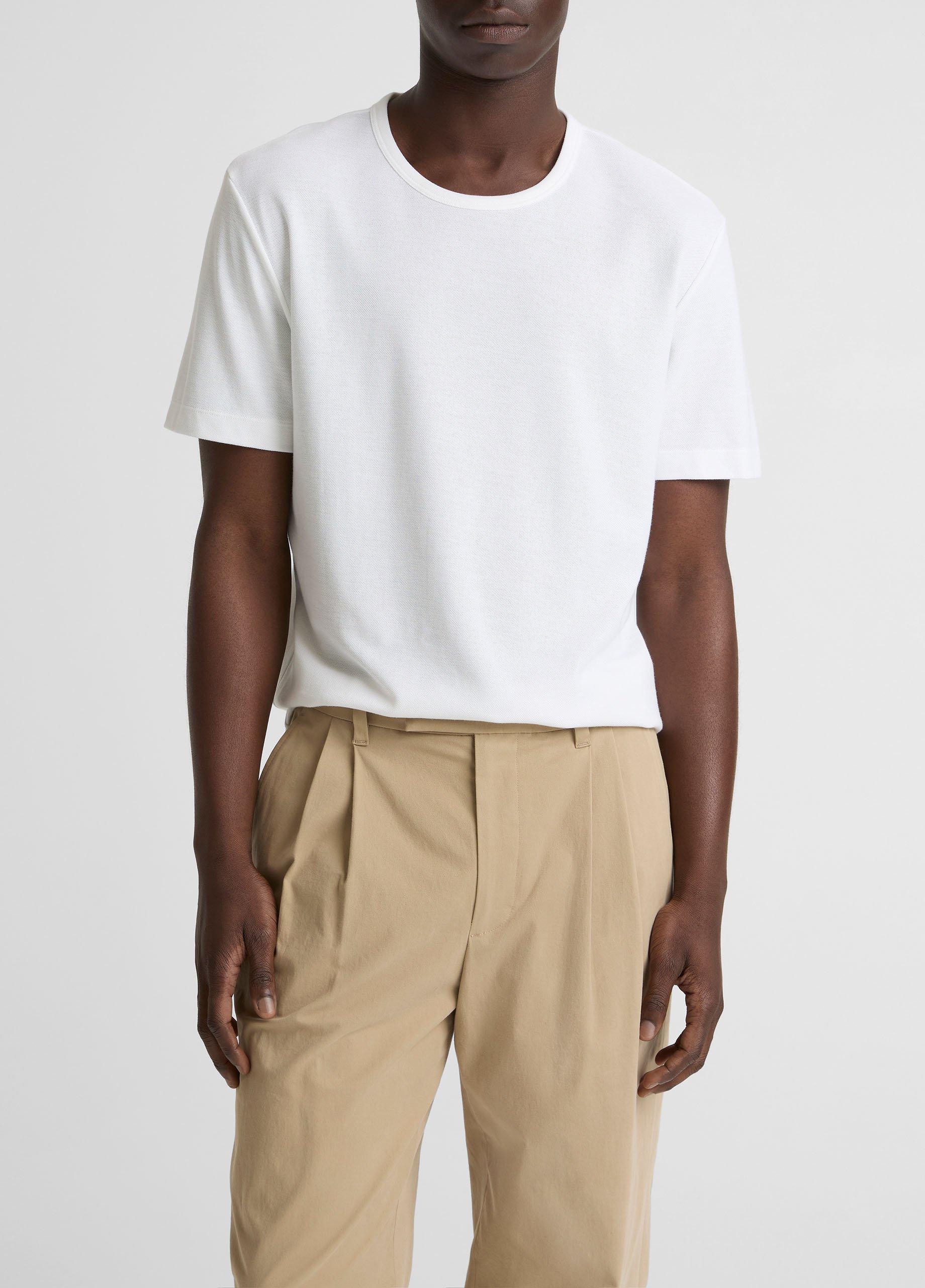 Men's Pima Cotton Piqué Crew Neck T-Shirt, Optic White, Size S Vince