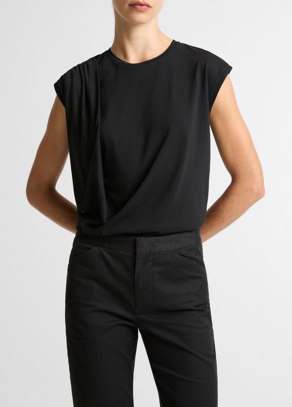 Women's Pima Cotton-Blend Draped Relaxed Top, Black, Size XXS Vince