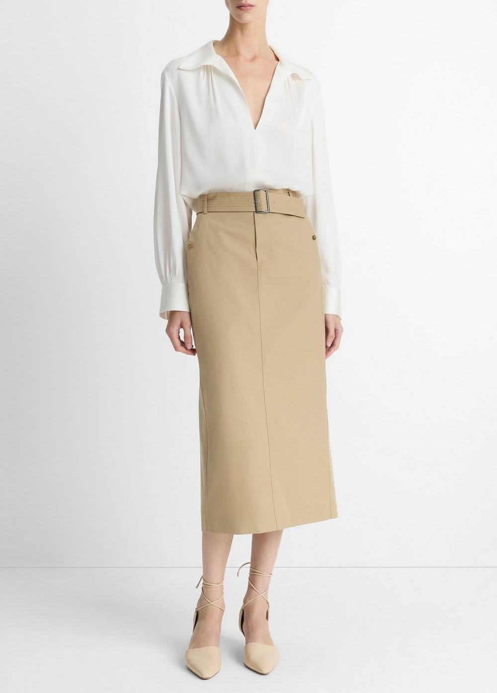 Women's Cotton Trench Pencil Skirt, Cobble Stone, Size 2 Vince