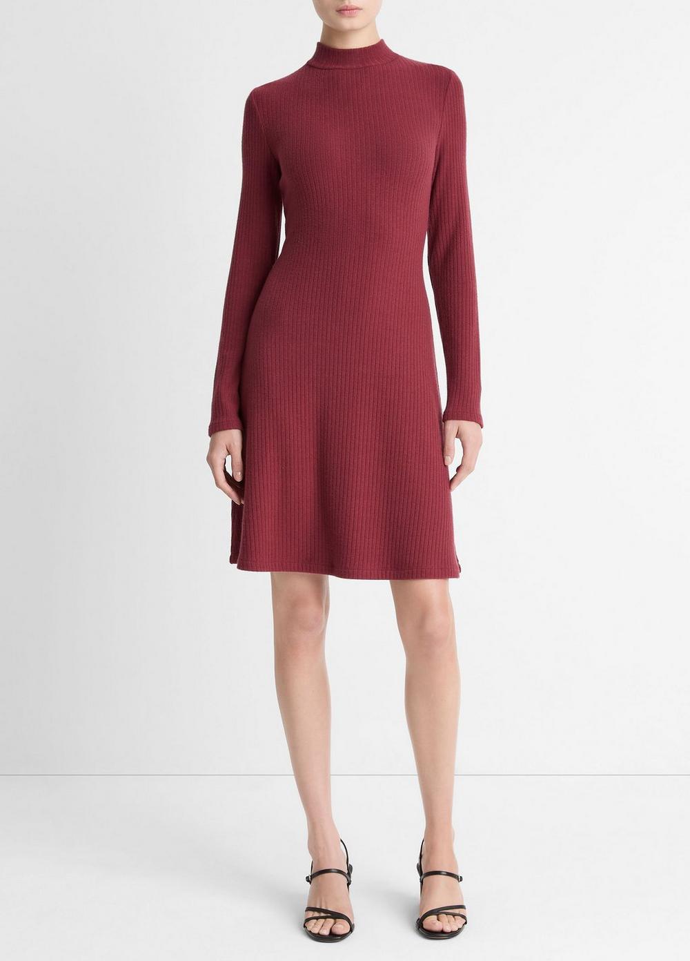 Women's Cozy Rib Mock-Neck Long-Sleeve Dress, Bordeaux, Size XXS Vince
