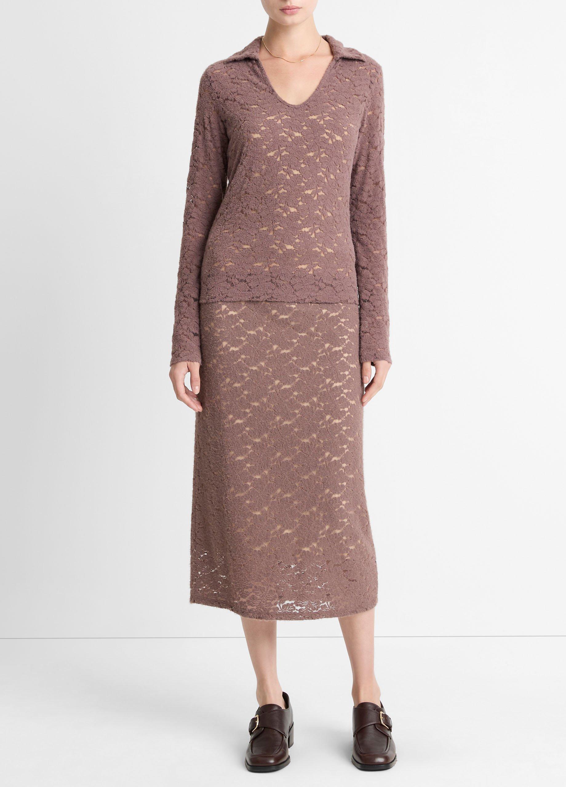 Women's Lace Midi Skirt, Smoky Berry, Size S Vince