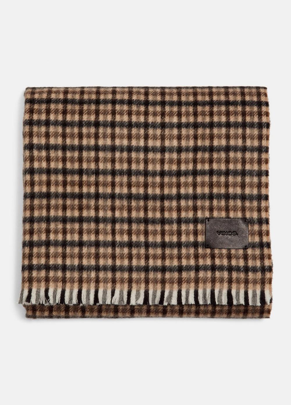 Women's Gingham Wool-Cashmere Oversized Wrap, Black/grape Vince
