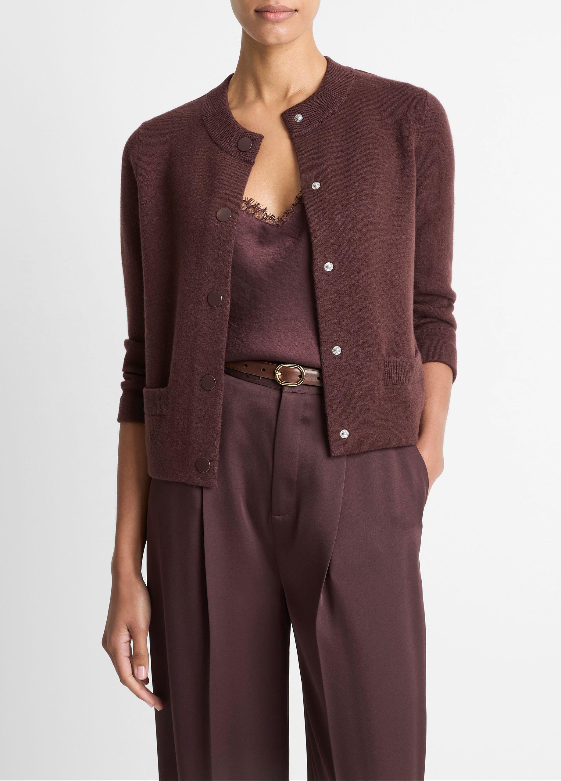 Women's Wool-Blend Shrunken Snap Cardigan, Fig, Size XL Vince