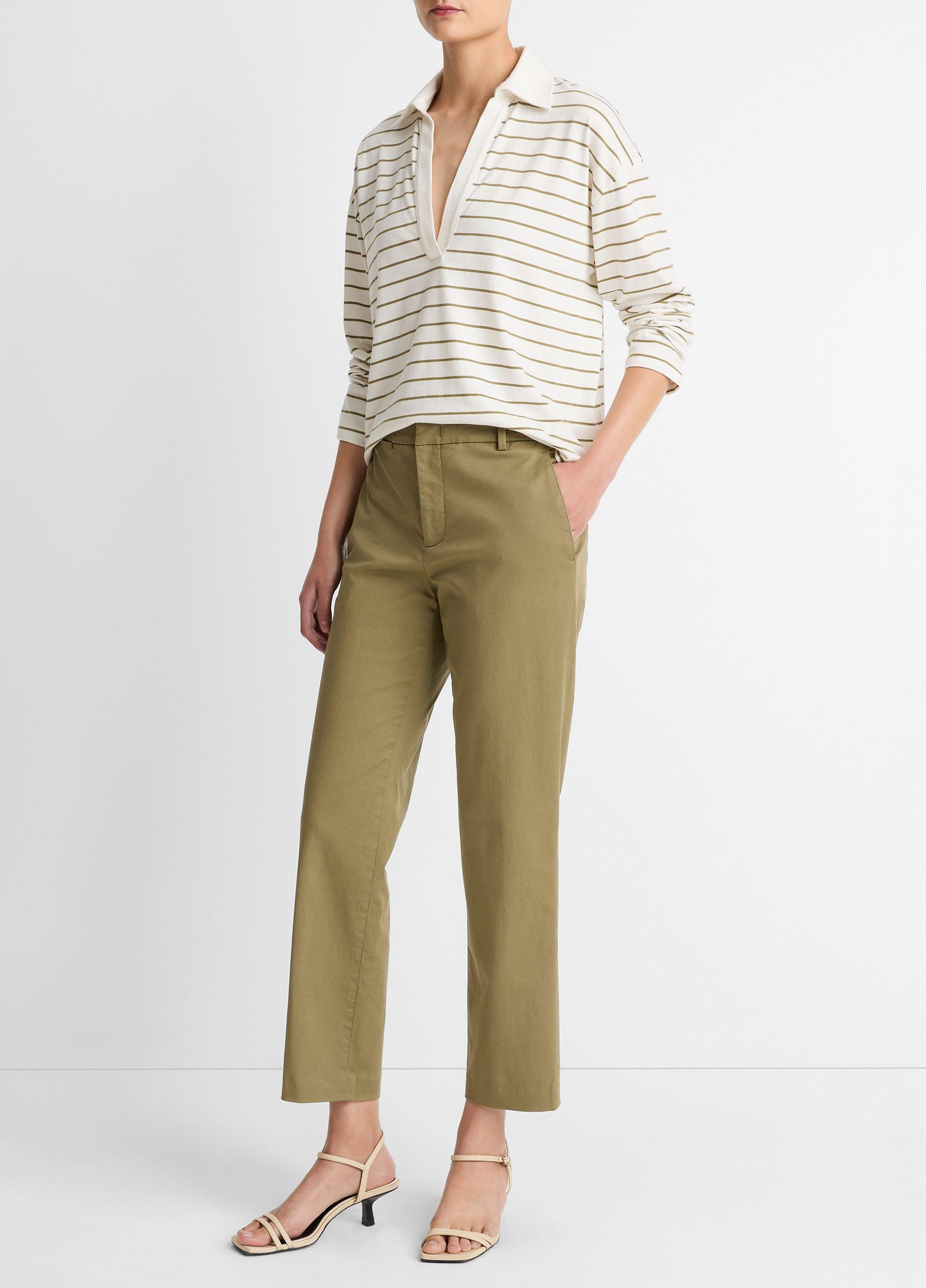 Women's Avery Mid-Rise Italian Stretch-cotton Chino Pant, Olive Stone, Size 10 Vince
