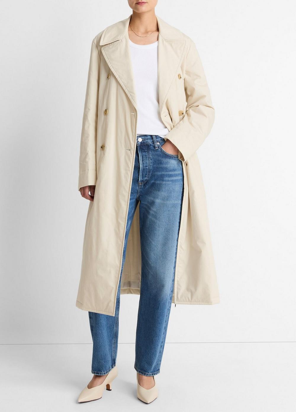 Women's Padded Cotton Long Coat, White Tea, Size S Vince