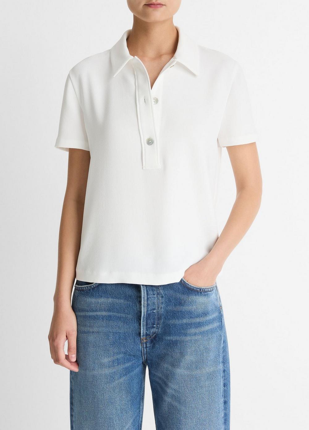 Women's Crepe Polo Shirt, Off White, Size XL Vince