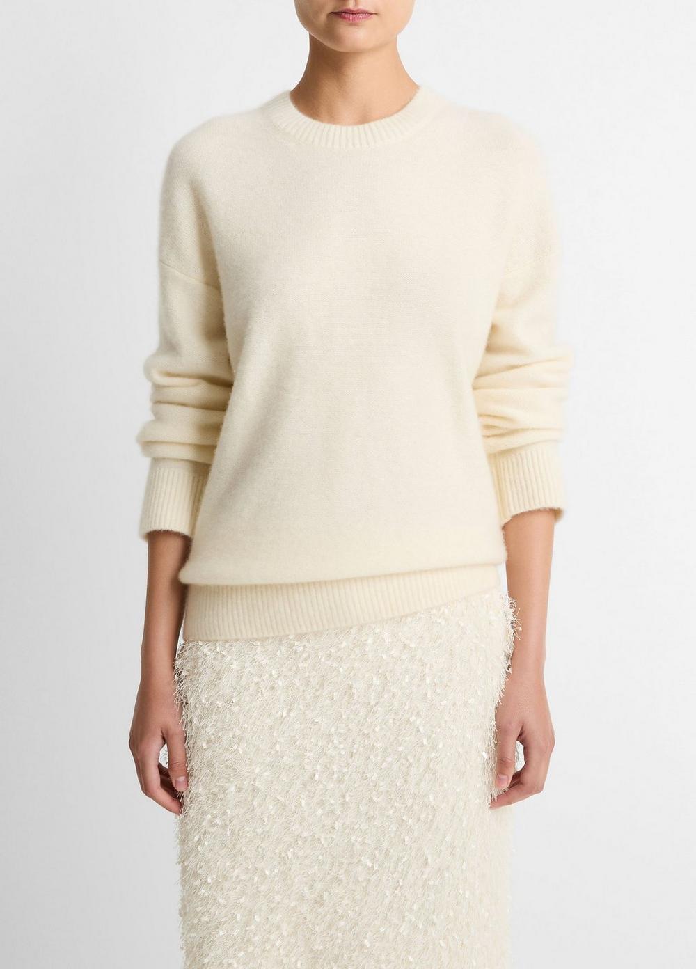 Women's Plush Cashmere Crew Neck Sweater, Off White, Size XS Vince