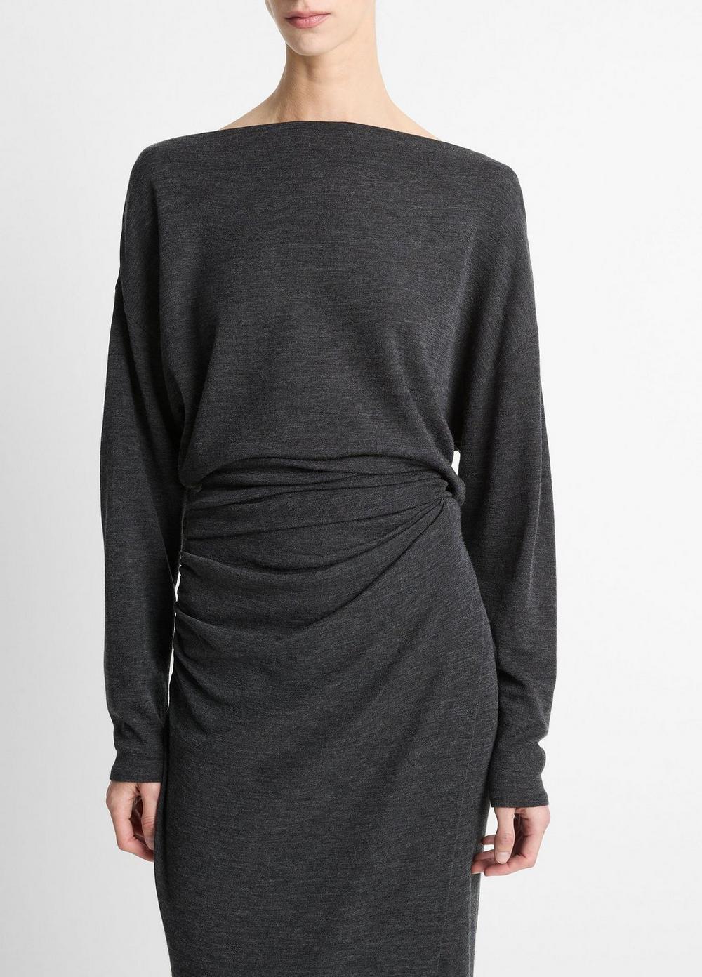 Women's Draped Wool-Blend Slash-Neck Top, Dark Heather Grey, Size XL Vince