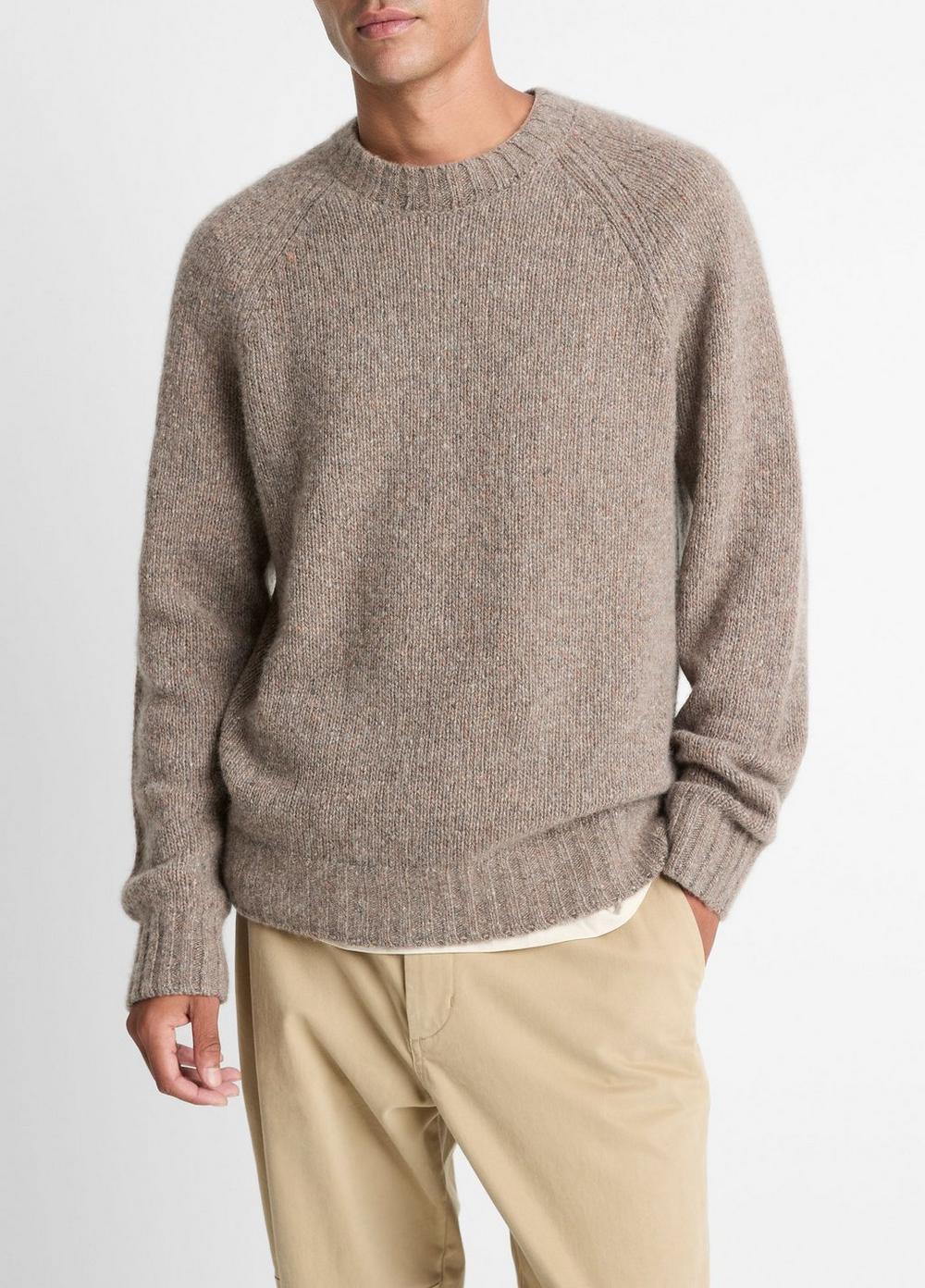 Men's Donegal Cashmere Raglan-Sleeve Sweater, Dark Heather Mouse, Size XS Vince