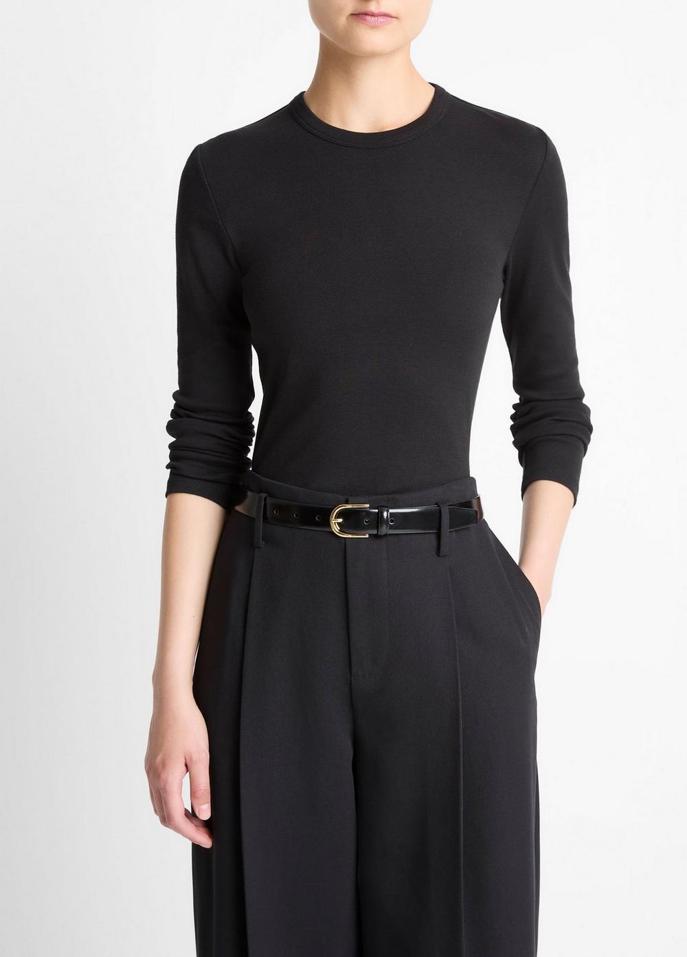 Women's Essential Pima Cotton-Blend Long-Sleeve T-Shirt, Black, Size M Vince