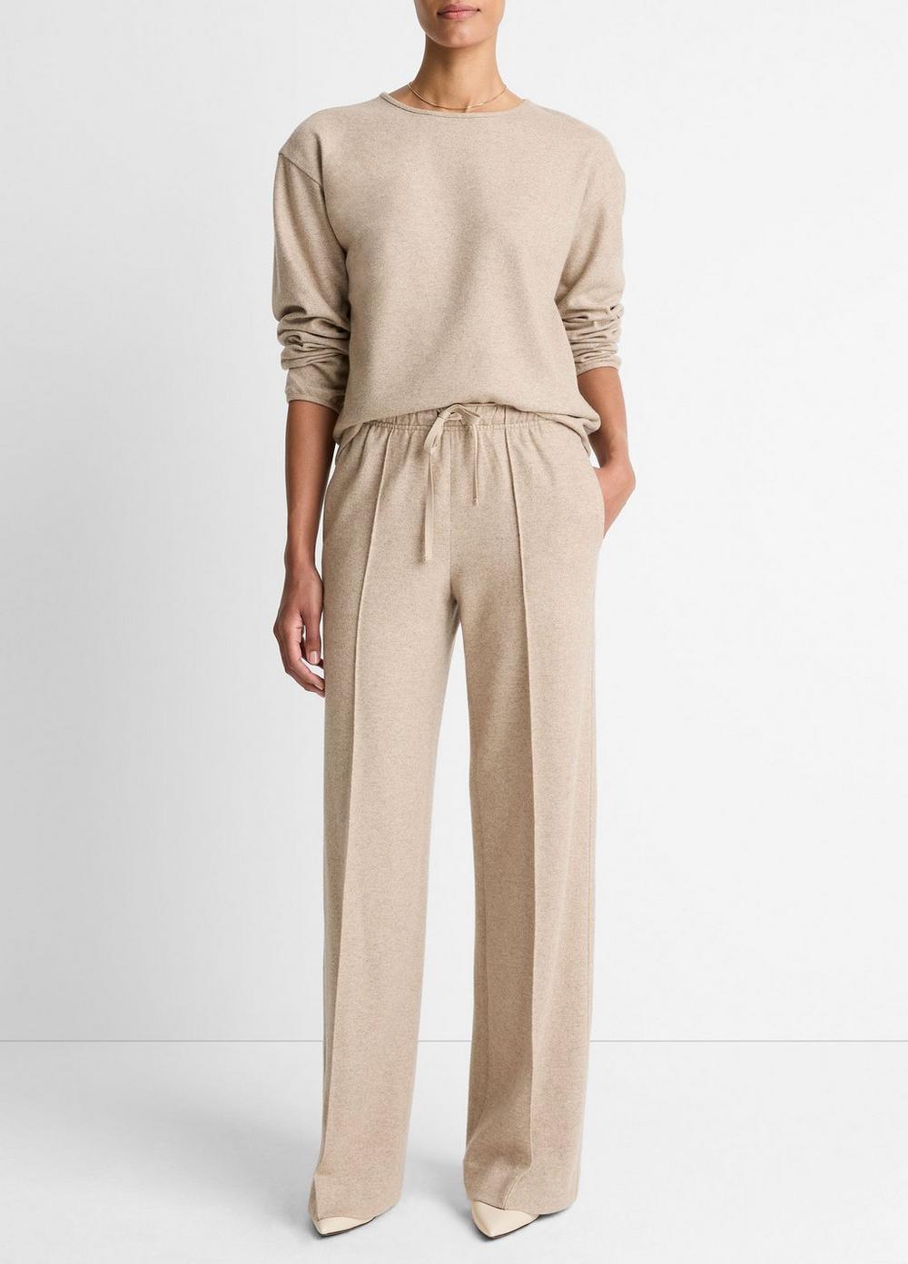 Women's Wool-Blend Tailored Wide-Leg Pant, Heather Marzipan, Size XXS Vince