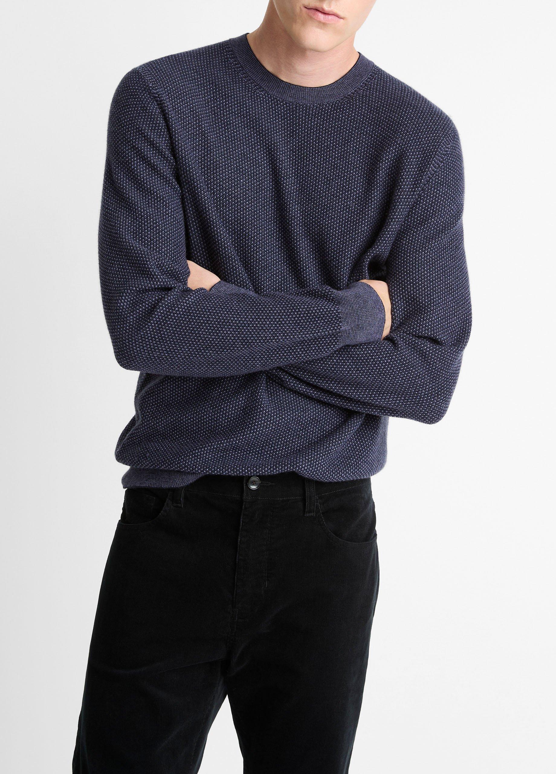 Men's Geo-jacquard Wool-Blend Crew Neck Sweater, Hyacinth/coastal Blue, Size XS Vince
