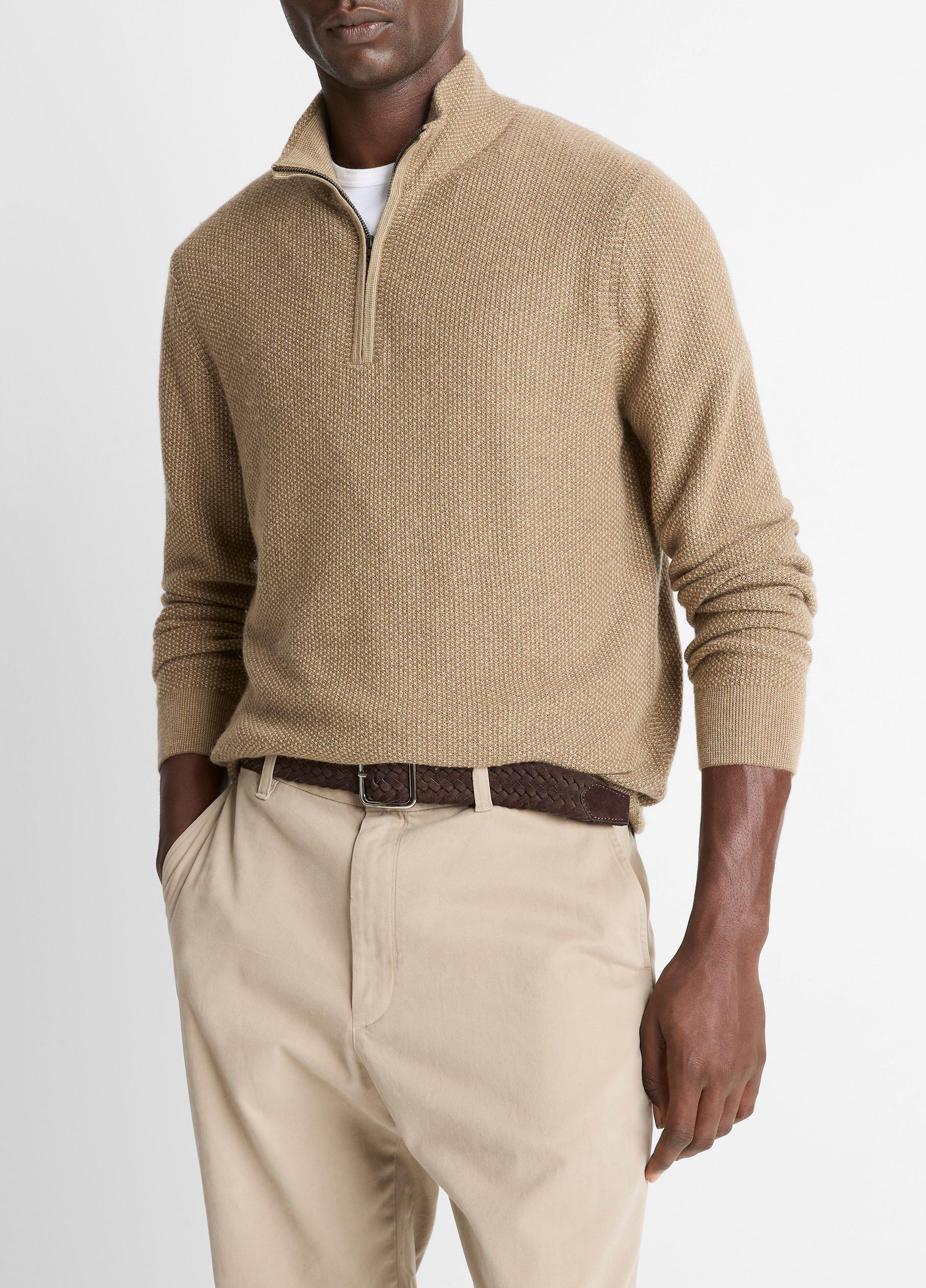 Men's Geo-jacquard Wool-Blend Quarter-Zip Sweater, Teton/river Sand, Size XS Vince