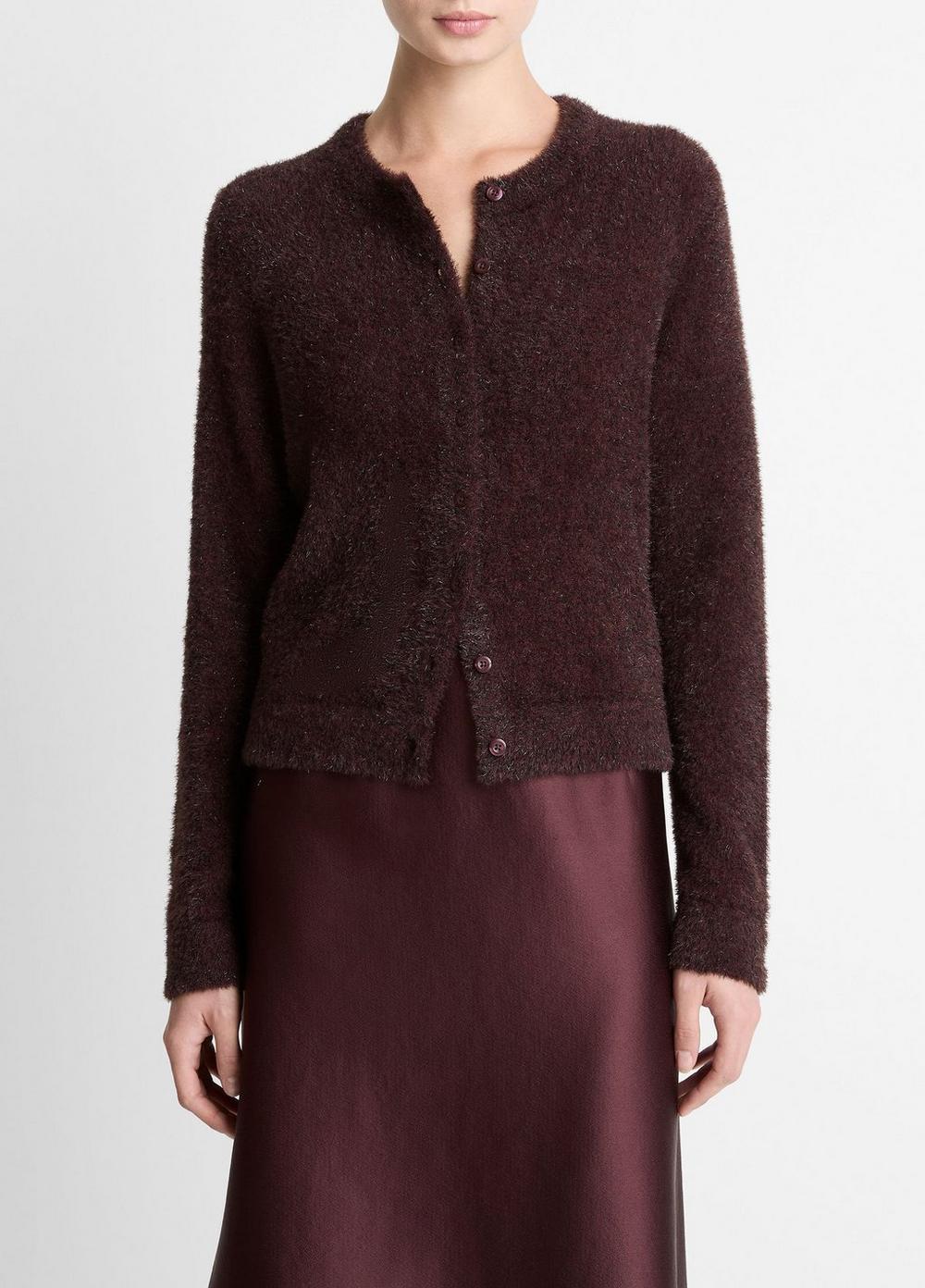 Women's Metallic Eyelash Cardigan, Oxblood, Size XS Vince