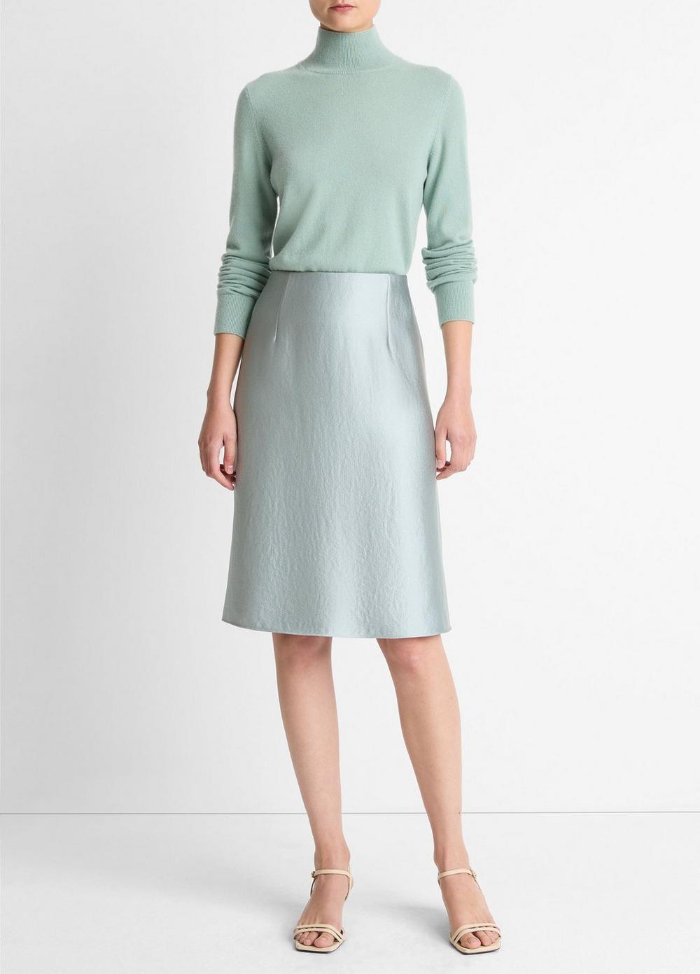 Women's Satin A-line Knee Skirt, Aloe Stone, Size 2 Vince