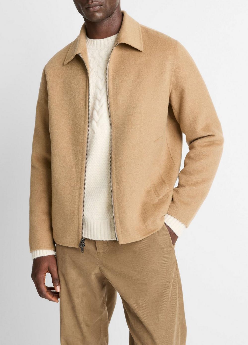 Men's Splittable Wool-Blend Zip-Front Jacket, Camello, Size XXL Vince