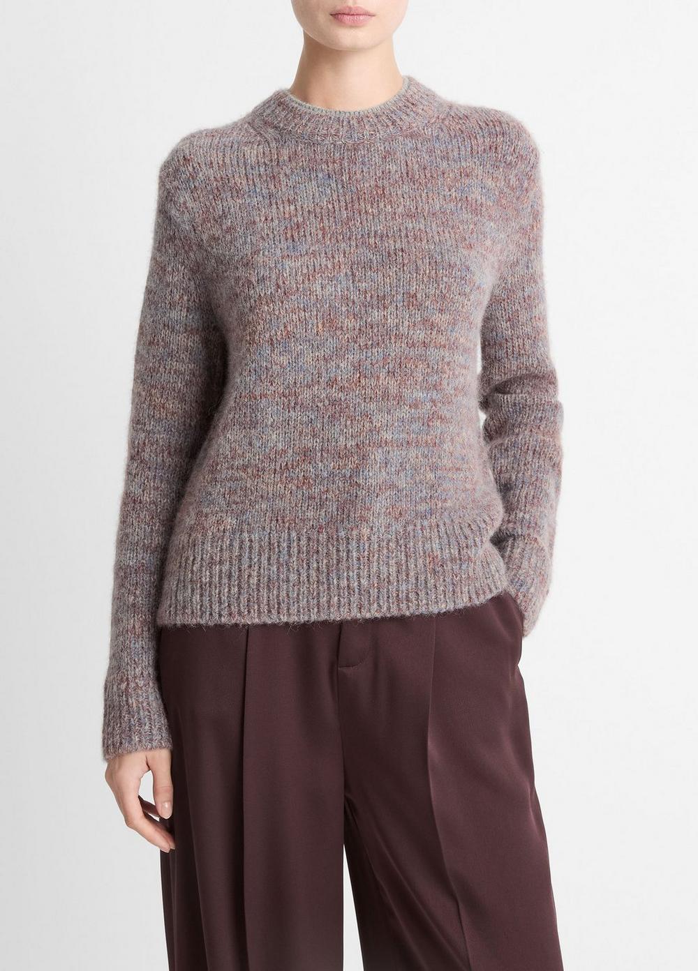 Women's Marled Crew Neck Sweater, Cognac Combo, Size XXS Vince