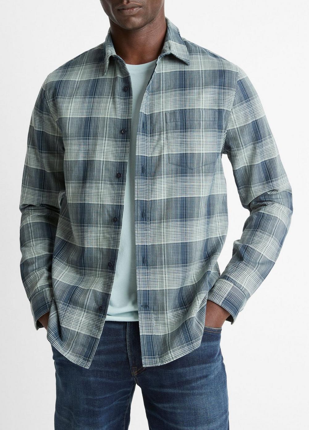 Men's Big Sky Plaid Cotton Button-Front Shirt, Rapids Combo, Size XS Vince