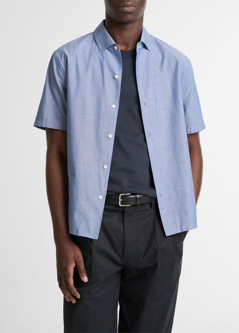 Men's Cotton Short-Sleeve Button-Front Shirt, Indigo, Size XS Vince