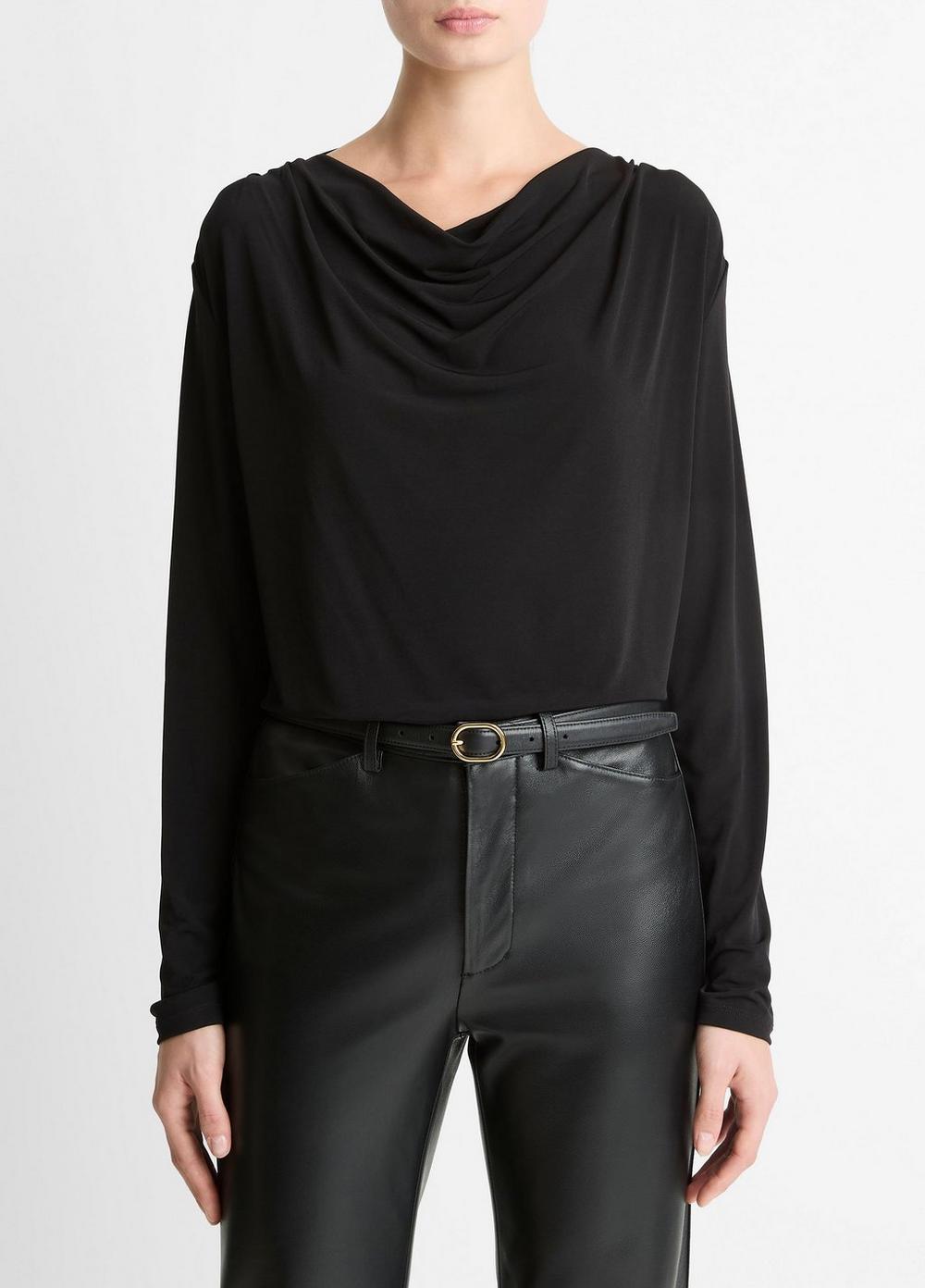Women's Matte Jersey Cowl-Neck Top, Black, Size L Vince