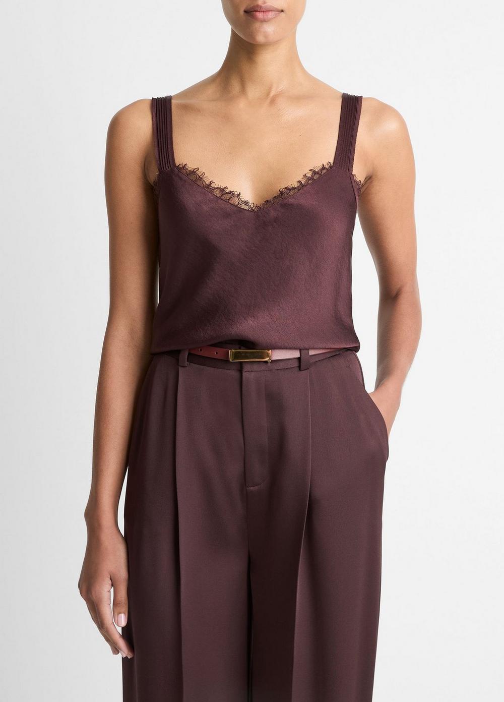 Women's Lace-Trim Satin Camisole, Fig, Size M Vince