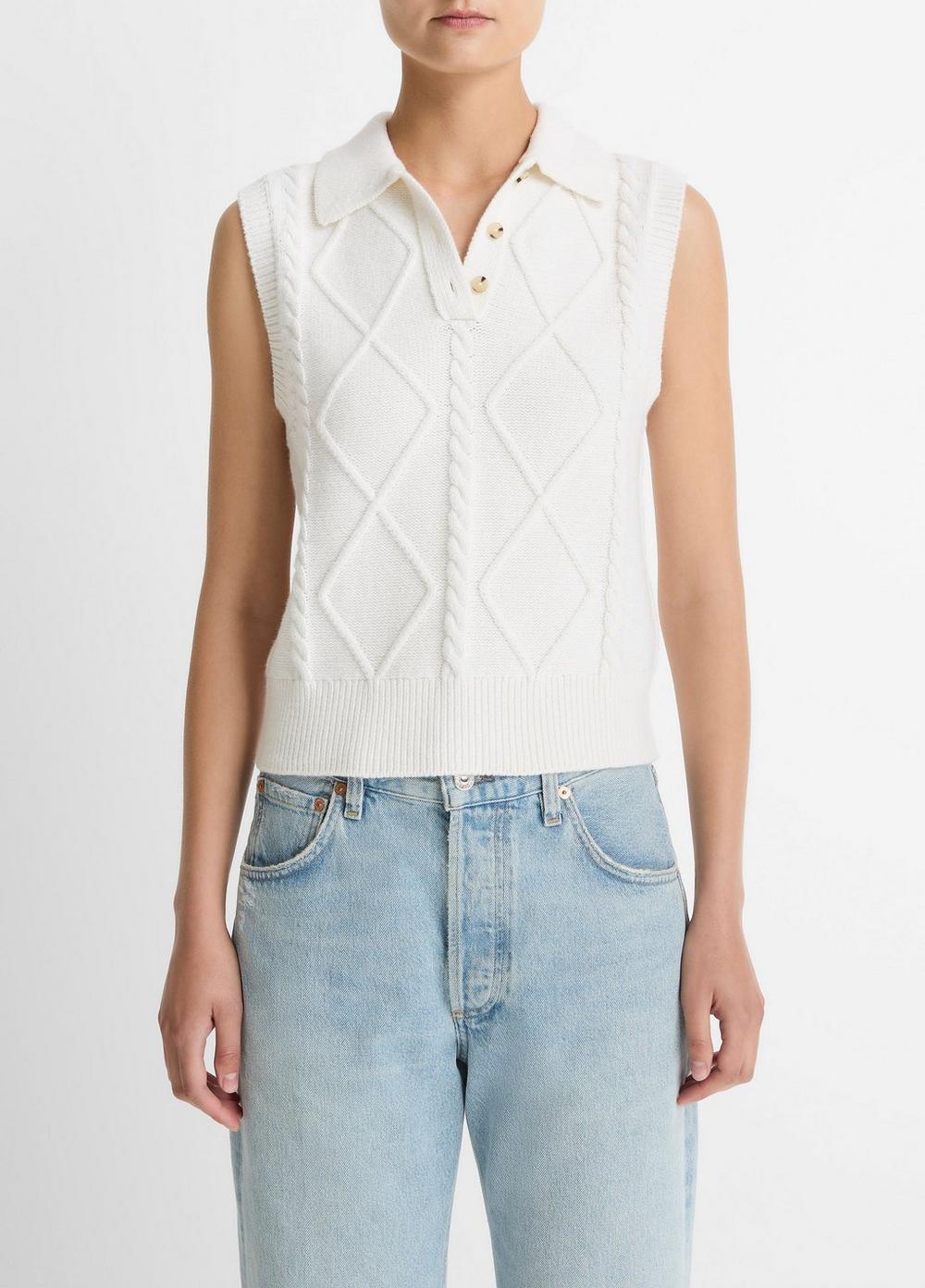 Women's Cable-Knit Wool & Cotton-Blend Sweater Vest, Off White, Size M Vince