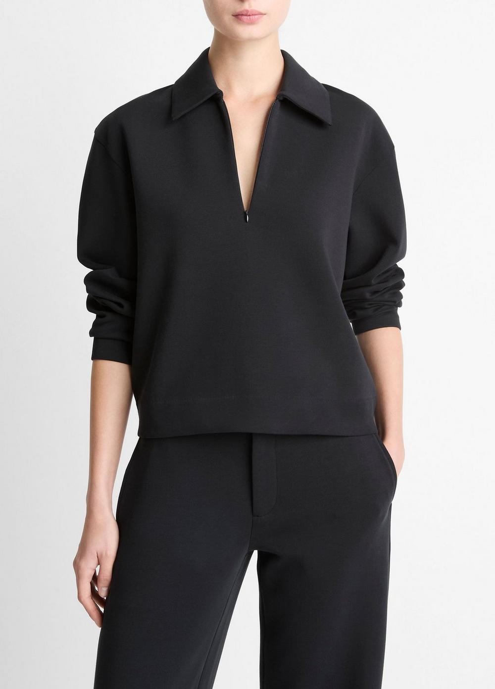 Women's Cotton-Blend Half-Zip Pullover, Black, Size M Vince