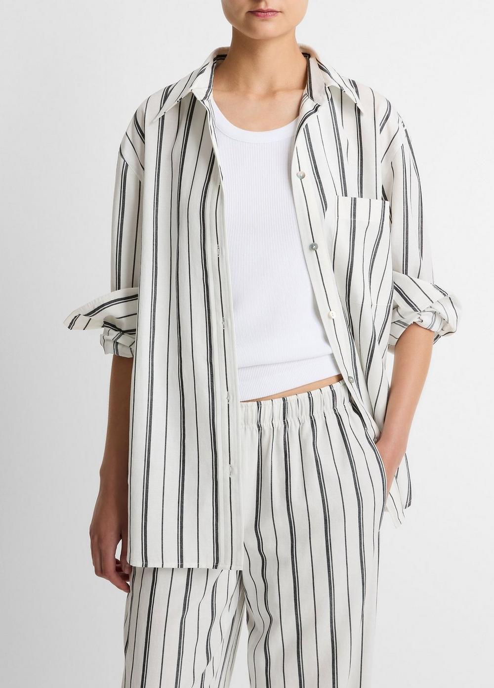 Women's Resort Stripe Oversized Button-Front Shirt, White/black, Size L Vince