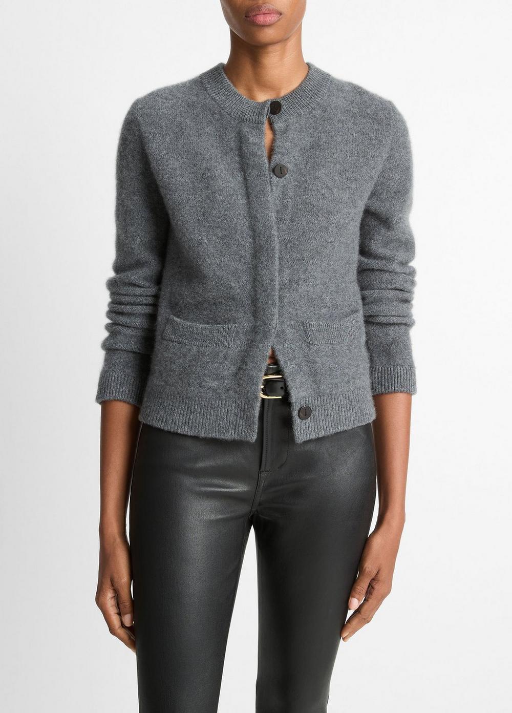 Women's Plush Cashmere Shrunken Cardigan, Heather Graphite, Size L Vince