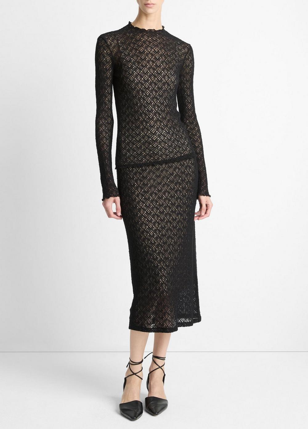 Women's Cotton-Blend Diamond Lace Skirt, Black, Size S Vince