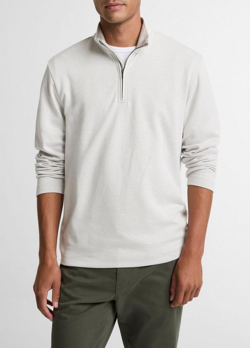 Men's Double-Face Cotton-Blend Quarter-Zip Pullover, Off White/jet, Size M Vince