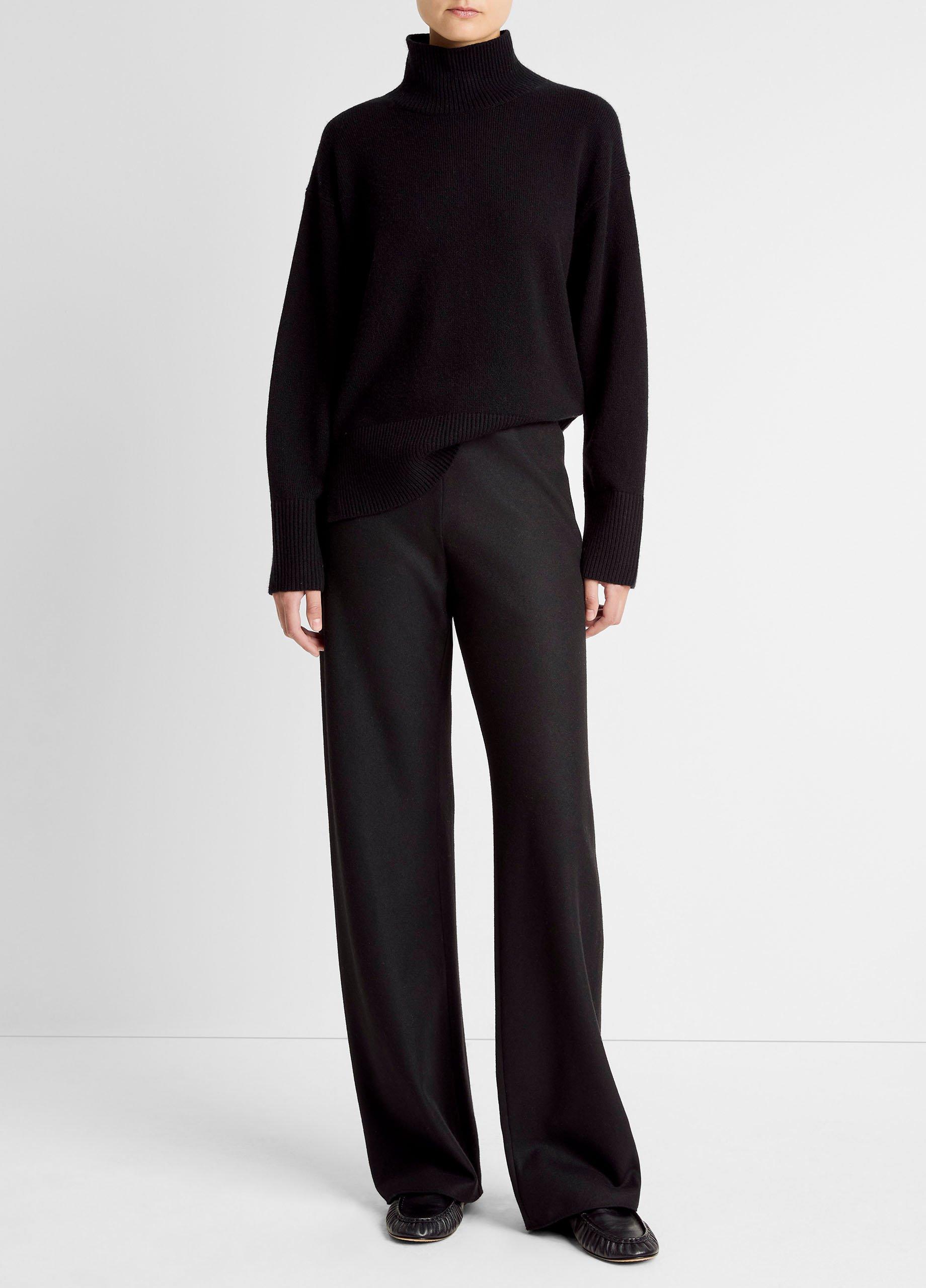 Women's Italian Wool-Blend High-Waist Bias Pant, Black, Size L Vince