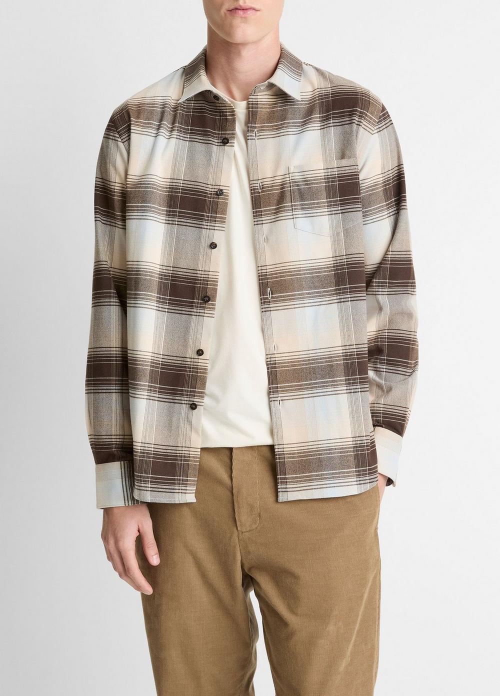 Men's Missoula Plaid Button-Front Shirt, Whitecap Combo, Size M Vince