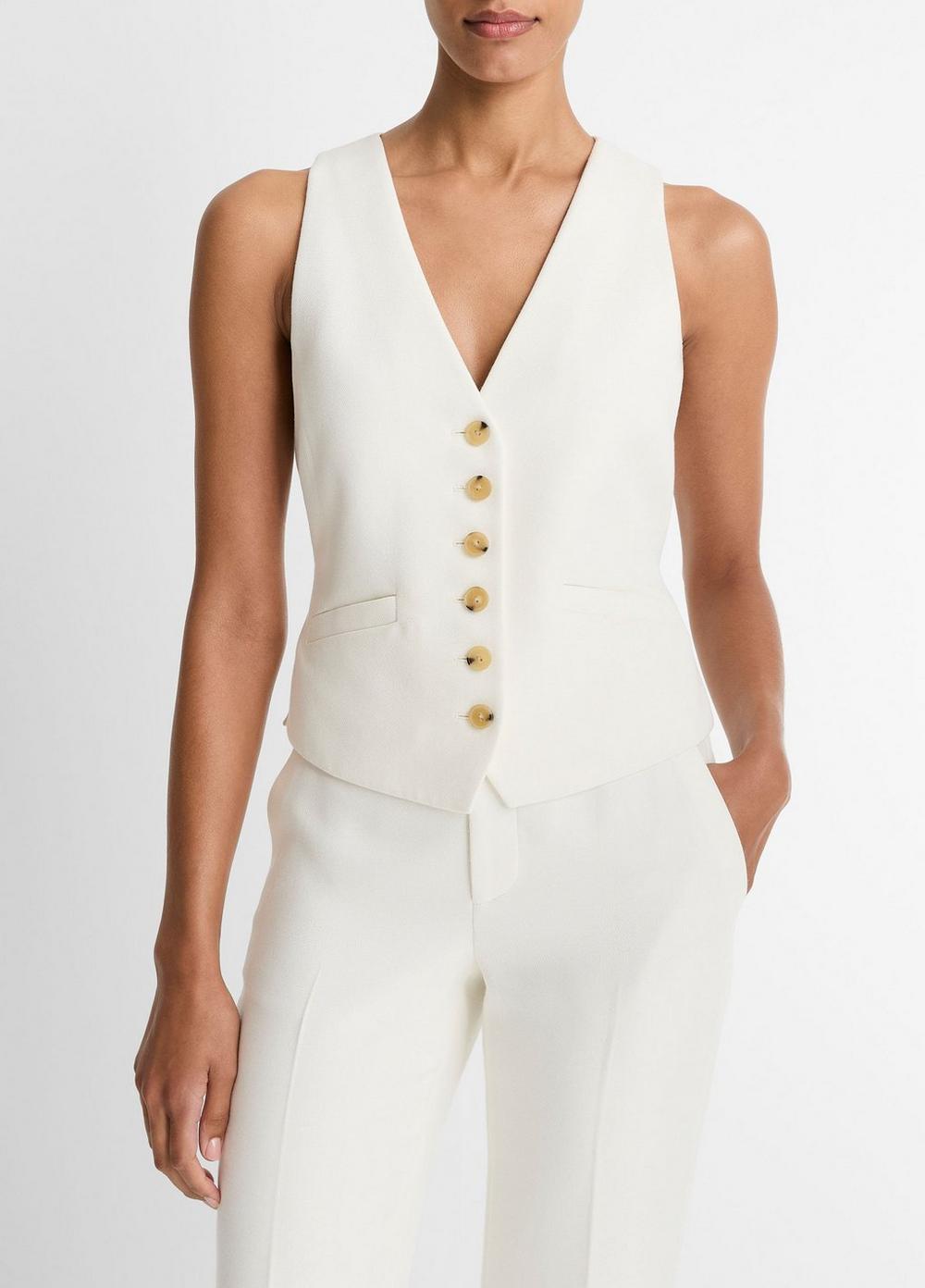 Women's Sculptural Fitted Vest, Off White, Size 10 Vince