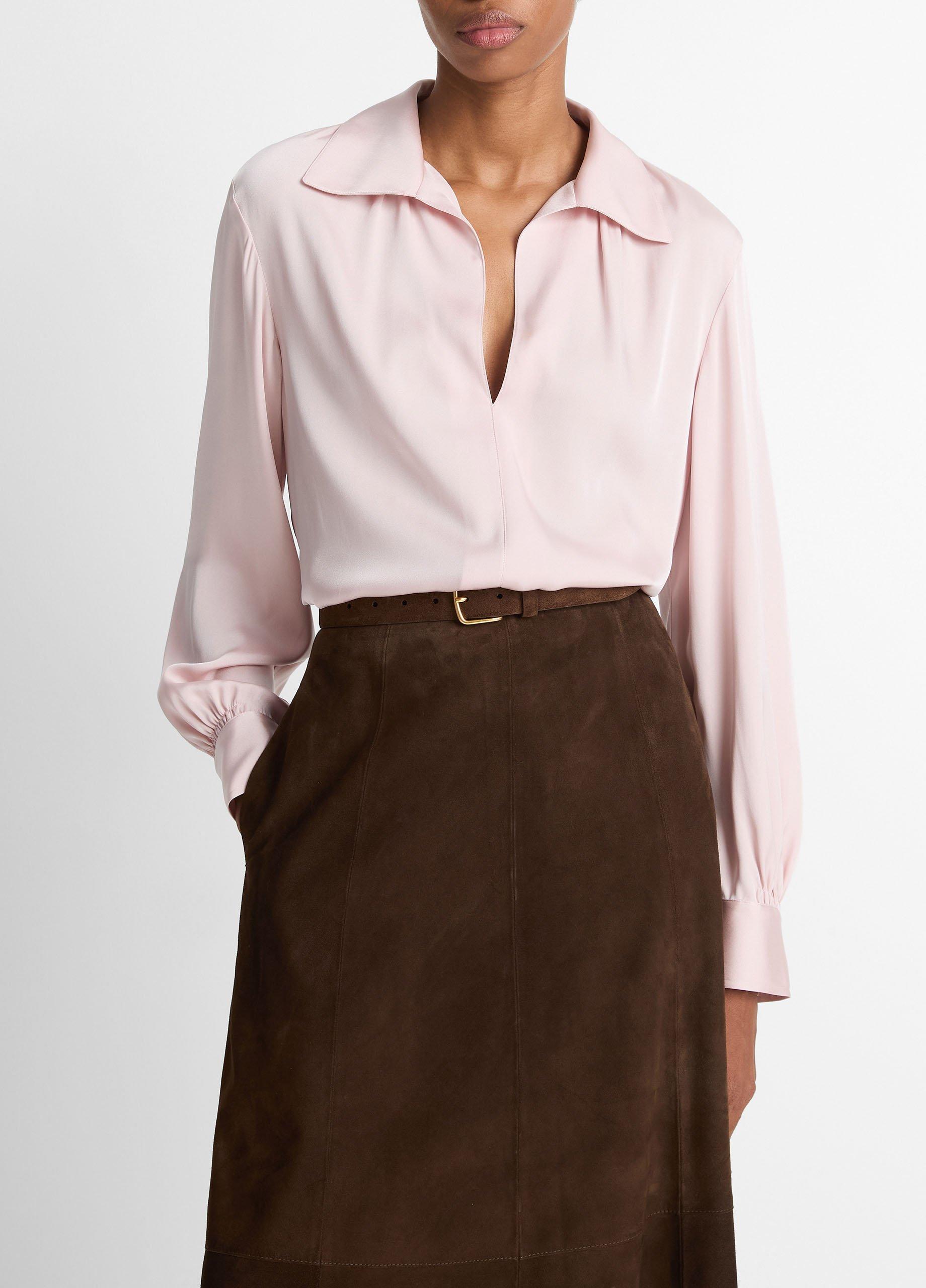 Women's Smocked Silk-Blend Long-Sleeve Blouse, Balletto, Size S Vince