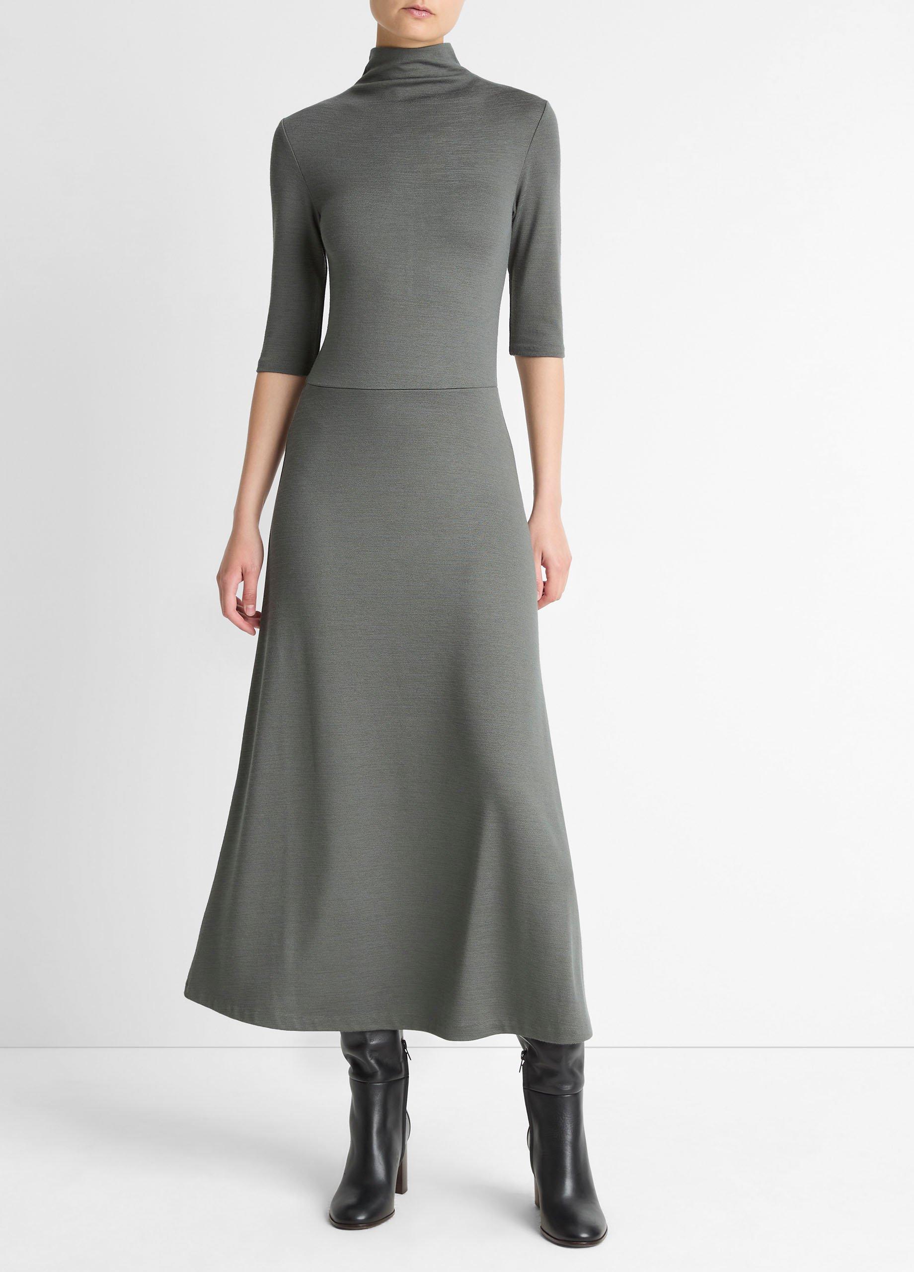 Women's Elbow-Sleeve Turtleneck Dress, Malachite, Size S Vince