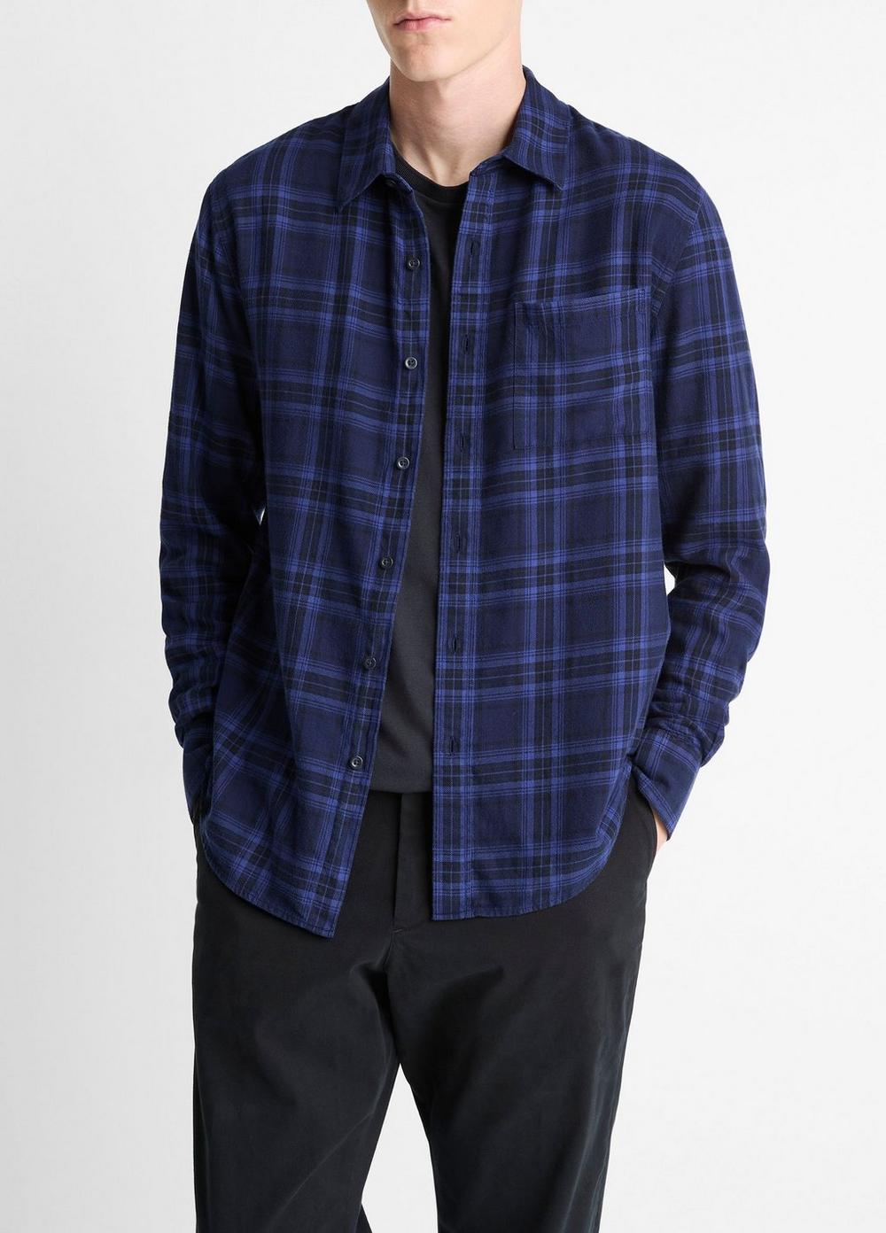 Men's Big Horn Plaid Cotton Button-Front Shirt, Monarch Combo, Size XS Vince